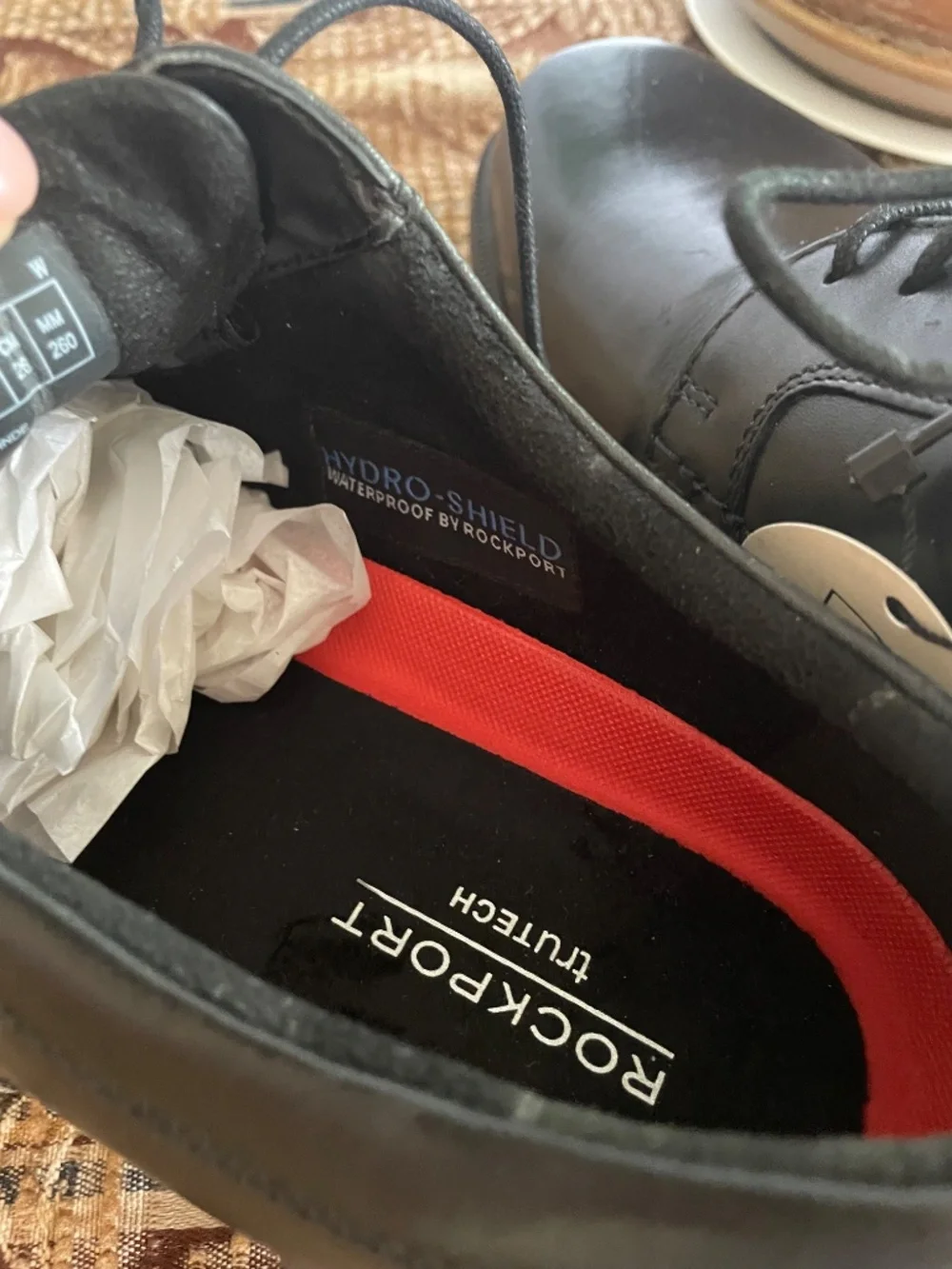 NWT Rockport men's tailor waterproof plain to Oxford, black leather size 8